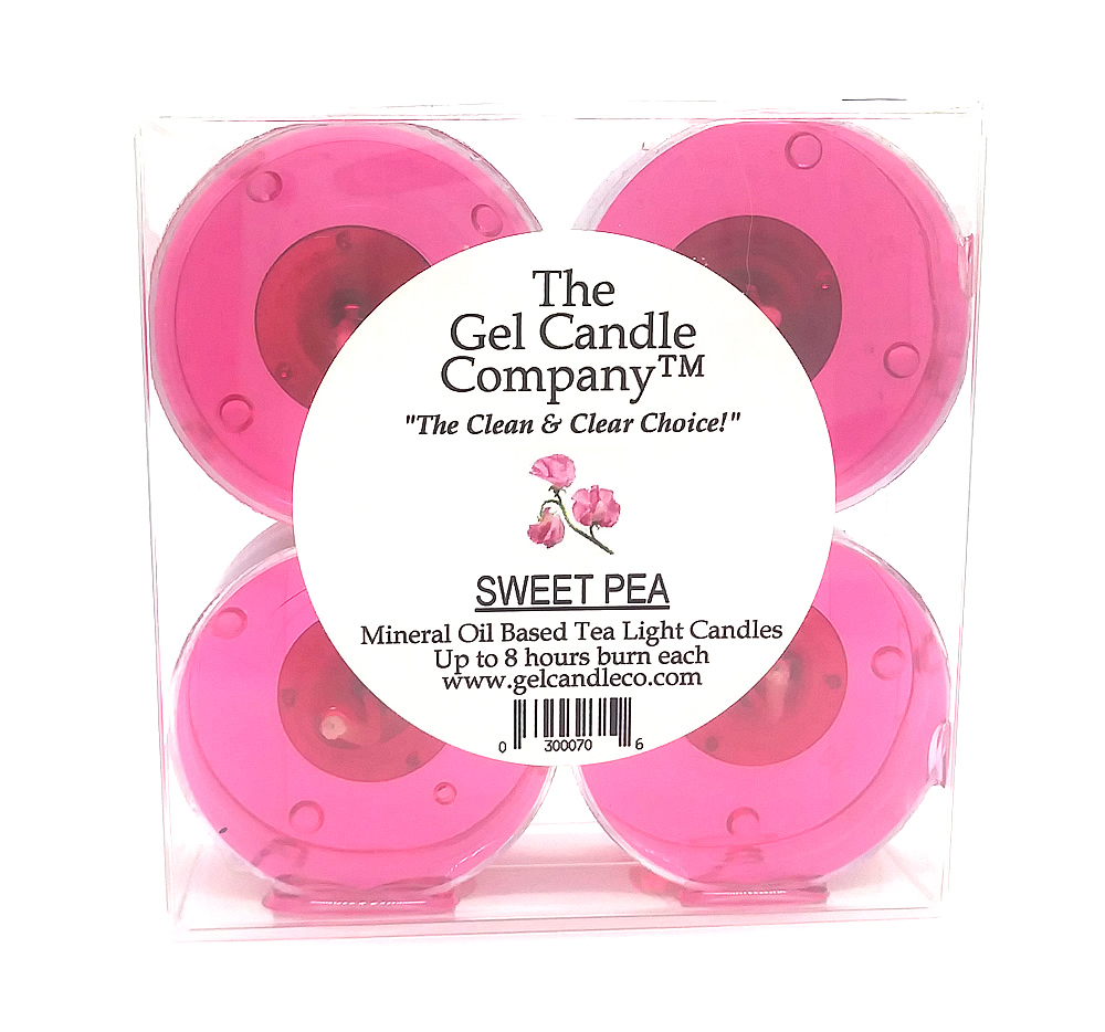 Sweet Pea Scented Gel Candle Tea Lights - 4 pk. Sweet Pea Scented Gel Candle Tea Lights - 4 pk.