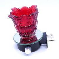 Red Floral Leaves Glass Plugin Aroma Warmer Night Light Dimmer (image for) Red Floral Leaves Glass Plugin Aroma Warmer Night Light Dimmer