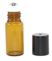3ML Small Amber Glass w/Steel Roll on Ball & Black Cap w/ Funnel (image for) 3ML Small Amber Glass w/Steel Roll on Ball & Black Cap w/ Funnel