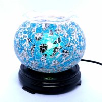 Elegant Cracked Glass Aroma Lamp Diffuser Warmer - Aqua Silver (image for) Elegant Cracked Glass Aroma Lamp Diffuser Warmer - Aqua Silver