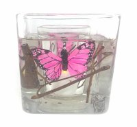 Flameless Pink Butterflies Forever Gel Candle Design Glass Cube (image for) Flameless Pink Butterflies Forever Gel Candle Design Glass Cube