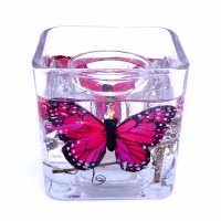 Flameless Red Pink Butterflies Forever Gel Candle Design Cube (image for) Flameless Red Pink Butterflies Forever Gel Candle Design Cube