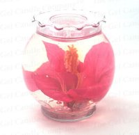 Red Hibiscus In Wavy Top Trim Glass Gel Candle Design Refillable Forever Candle (image for) Red Hibiscus In Wavy Top Trim Glass Gel Candle Design Refillable Forever Candle