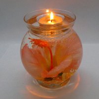 Coral Hibiscus Flower Design In Flat Top Glass Refillable Forever Gel Candle (image for) Coral Hibiscus Flower Design In Flat Top Glass Refillable Forever Gel Candle